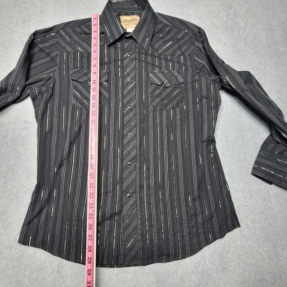 Wrangler Men's Western Pearl Snap Shirt Size Large Black Striped - Picture 6 of 9